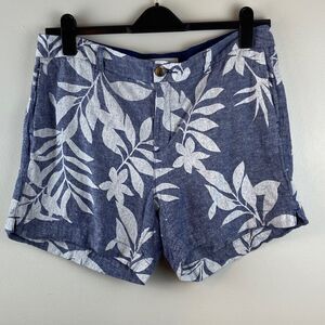 Old Navy Shorts Women 12 Blue Floral Linen Rayon Mid Rise Everyday Casual
